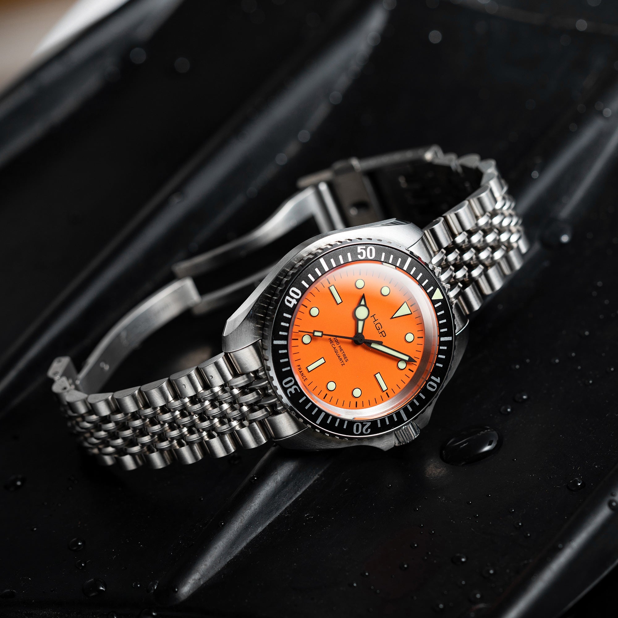 Montre bracelet de plongée Diver 200M Mecaquartz - Orange