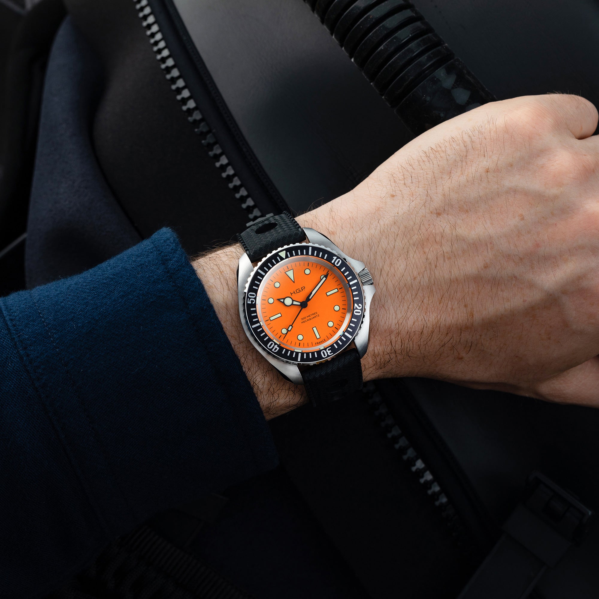 Montre de plongée Diver 200M Mecaquartz - Orange